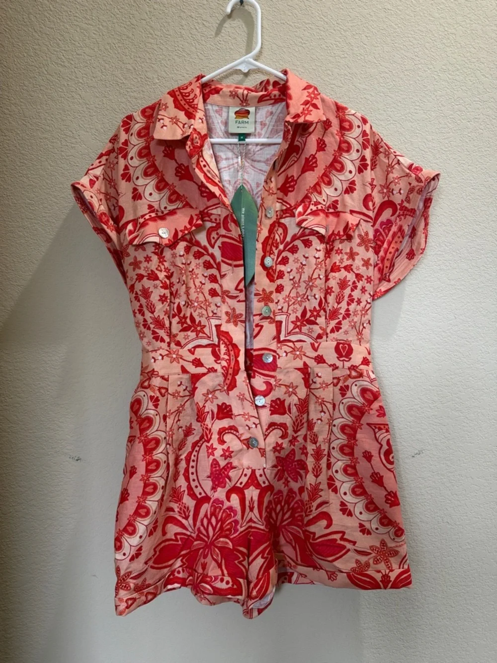 FARM Rio Coral and Red Romper NWT medium - Picture 2 of 5